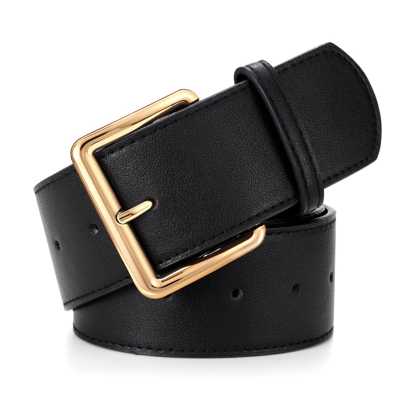HOTWERFORU Women Wide Belt for Dresses Thick Leather Belt with Big Gold Buckle Fahion Women Chunky Belt
