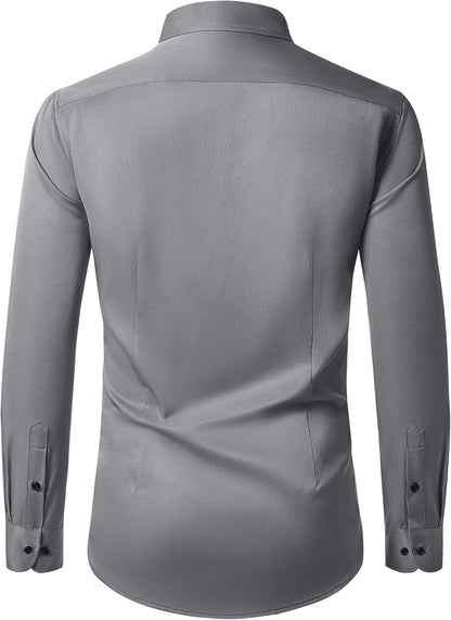 HOTMen's Dress Shirts Long Sleeve Stretch Wrinkle Free Wedding Formal Business Button Down Shirt