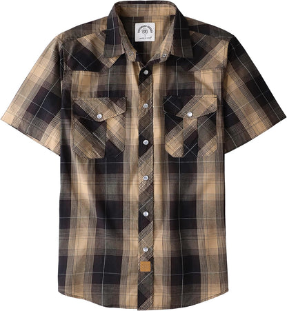 HOTDubinik® Western Shirts for Men Short Sleeve Plaid Pearl Snap Shirts for Men Button Up Shirt Cowboy Casual Work Shirt