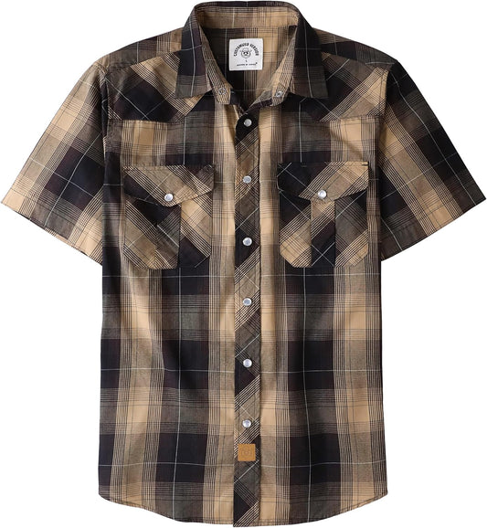 HOTDubinik® Western Shirts for Men Short Sleeve Plaid Pearl Snap Shirts for Men Button Up Shirt Cowboy Casual Work Shirt