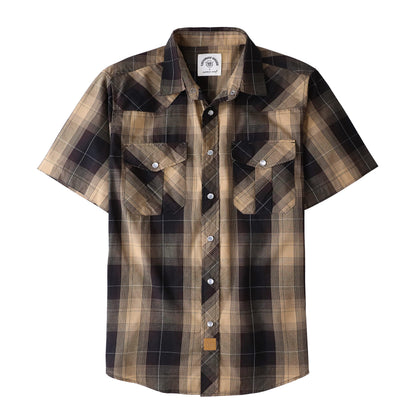HOTDubinik® Western Shirts for Men Short Sleeve Plaid Pearl Snap Shirts for Men Button Up Shirt Cowboy Casual Work Shirt