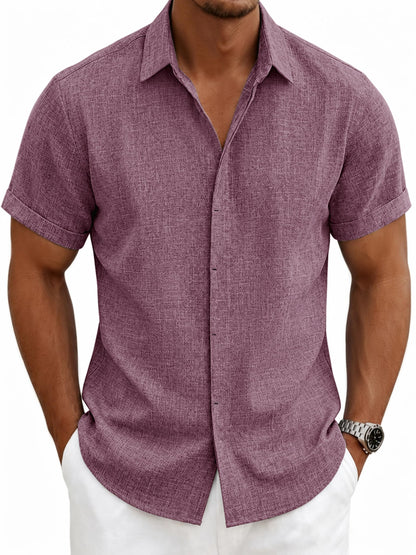 HOTMens Linen Shirts Short Sleeve Casual Shirt Button Down Summer Beach Vacation Tops Men Casual Dress Shirts Breathable