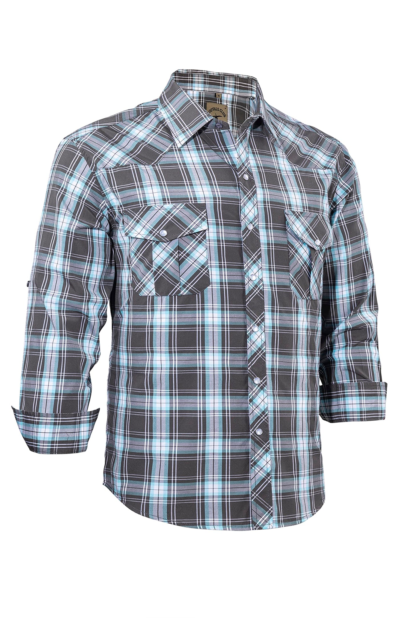 HOTCOEVALS CLUB Men's Western Pearl Snap Button Up Casual Cowboy Long Sleeve Two Pockets Work Shirts