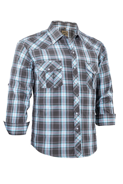 HOTCOEVALS CLUB Men's Western Pearl Snap Button Up Casual Cowboy Long Sleeve Two Pockets Work Shirts
