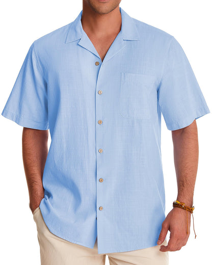 HOTAlimens & Gentle Mens Linen Shirts Cotton Hawaiian Shirts Short Sleeve Button Down Shirts Casual Summer Beach Tops