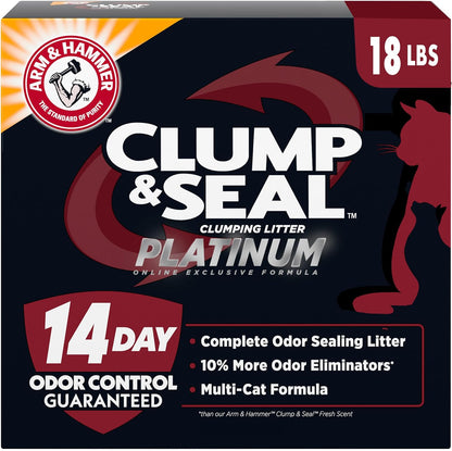 HOTARM & Hammer Clump & Seal Platinum Clumping Cat Litter, Online Only, 18 Lbs | Clumping Litter, Rock-Hard Clumps, Baking Soda Odor Eliminators, 14-Day Odor Control
