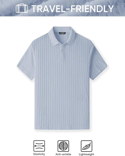 HOTJMIERR Mens Casual Polo Shirt Summer Short Sleeve Vacation Button Beach Knit Stretchy Golf Shirts