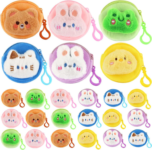 HOT24 Pcs Cute Coin Purse for Women, Kawaii Plush Coin Pouch, Mini Wallet with Zipper Keychain, Small Change Purse for Women on Back to School Halloween Christmas Exchange Gifts