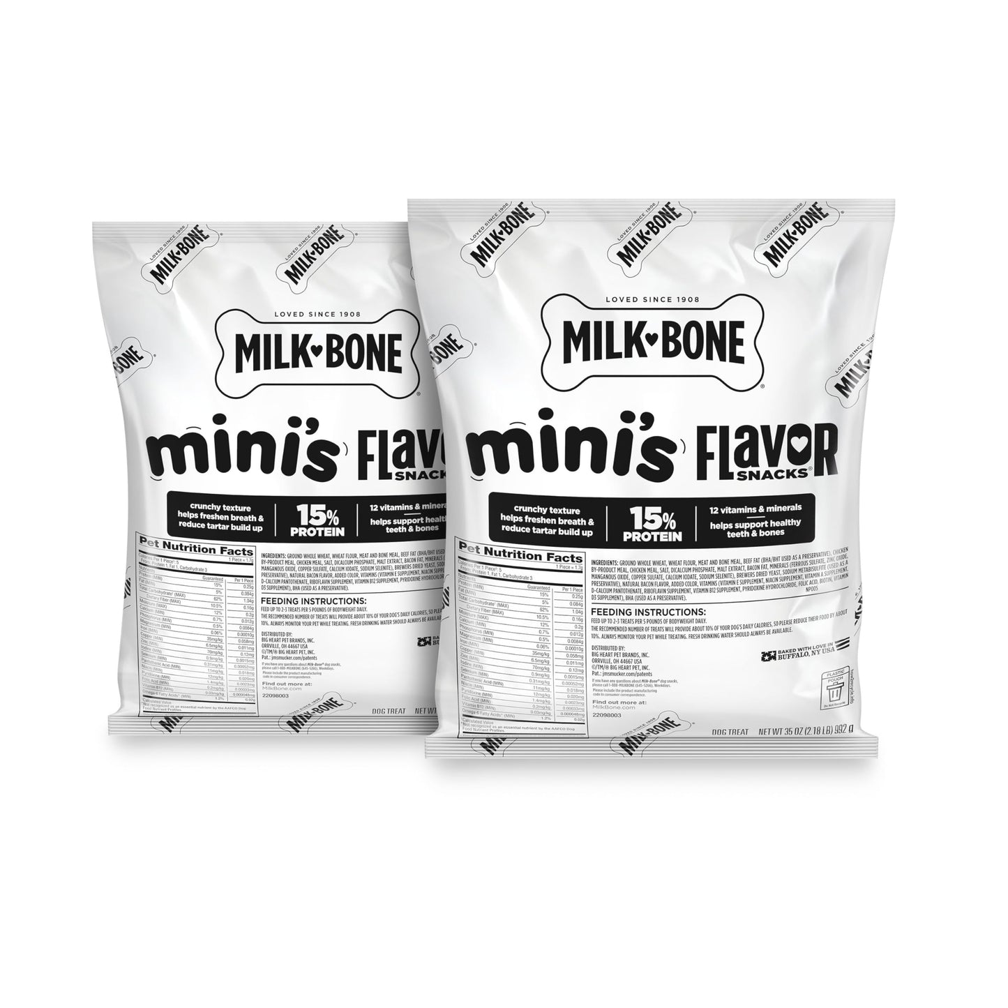 HOTMilk-Bone Flavor Snacks Mini’s Dog Biscuits, Flavored Crunchy Dog Treats, 36 Oz. Canister | 5 calories per treat, 15% protein, 3 flavors per canister (beef, chicken & bacon, naturally & artificially flavored)