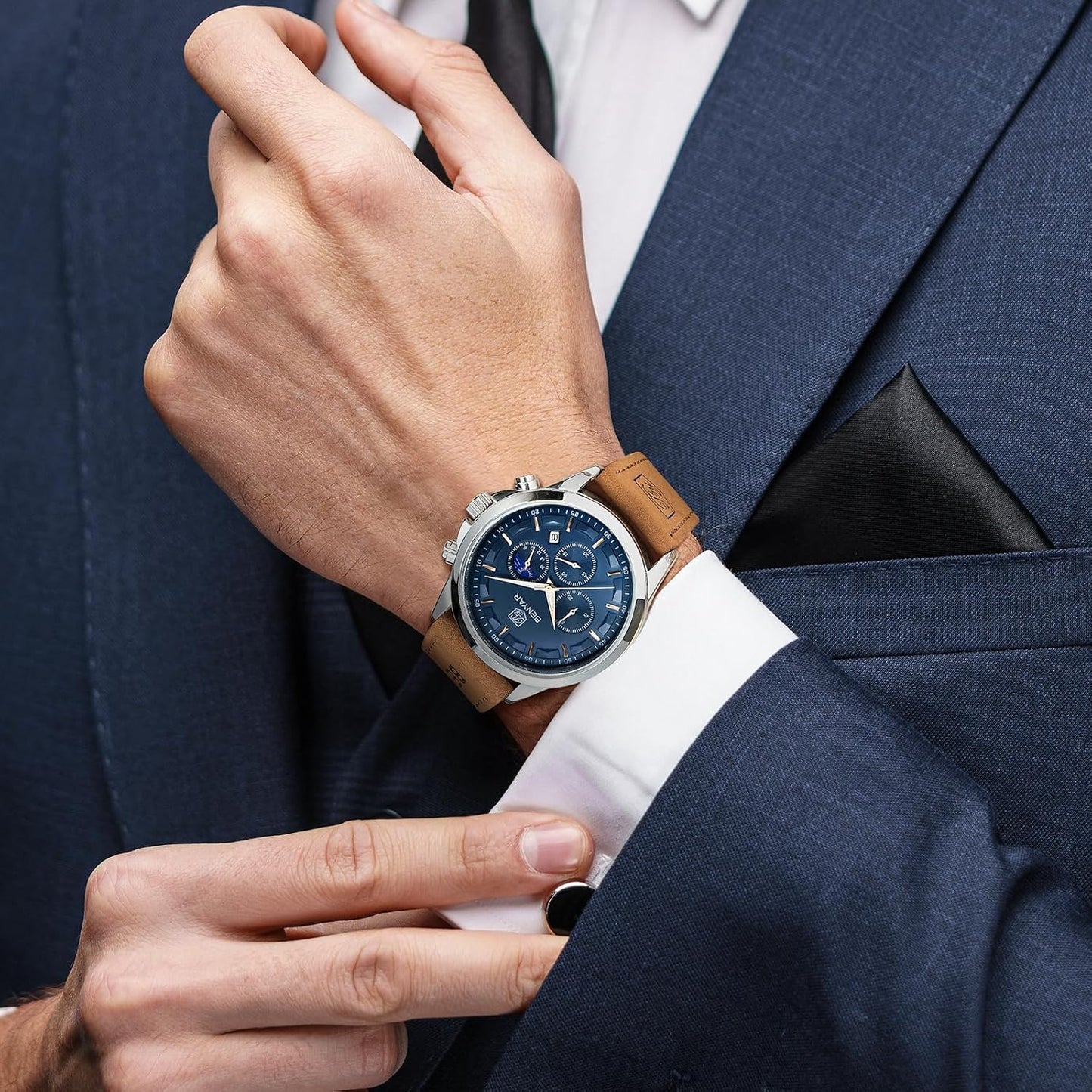 HOTBENYAR Mens Watches Analog Quartz Chronograph Waterproof Wrist Watches for Men Fashion Business Work Casual Sport Designer Dress Watch with Calendar Elegant Gifts for Men