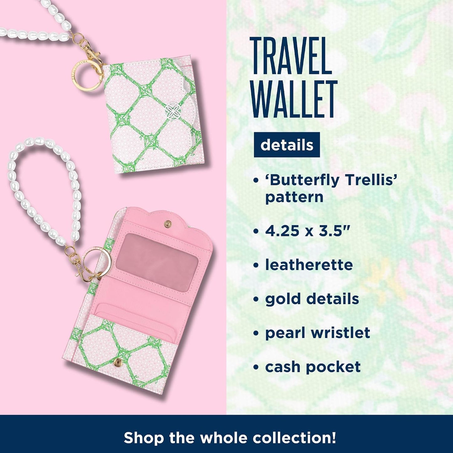 HOTLilly Pulitzer Snap ID Card Case, Cute Keychain Wallet, Slim Credit Card Holder with Pearl Wristlet Strap, Butterfly Trellis