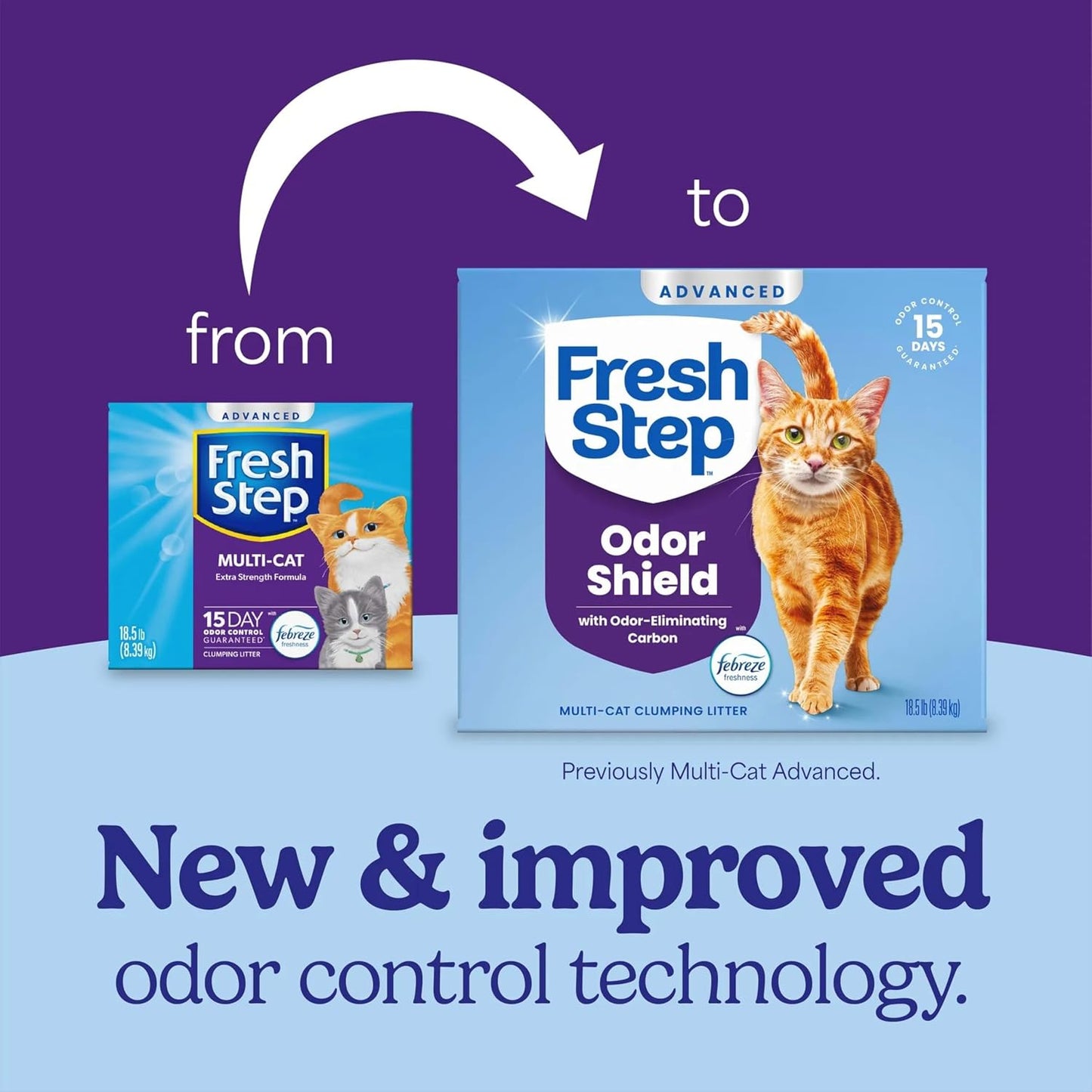 HOTFresh Step Advanced Odor Shield Light Weight Multi Cat Clumping Litter with Febreze Freshness, Ammonia Block Technology, 18.5 lb. Box, Pack of 2