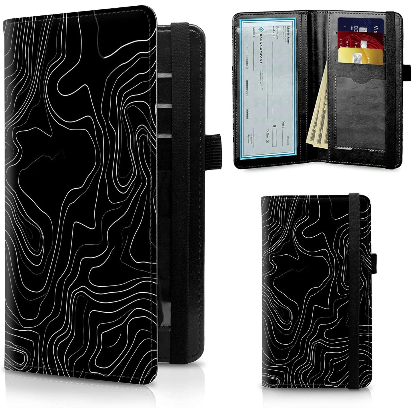 HOTFUYOCWE Leather Checkbook Covers for Men Women Check book Holder Cover Wallets for Personal Checkbook Duplicate Checks with RFID Blocking & Elastic Strap-Beautiful Black Horse