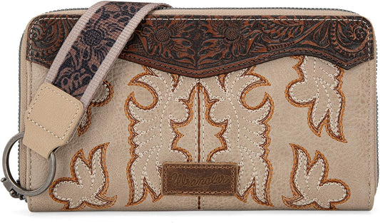 HOTWrangler Wristlet Wallets Western Wallet for Women Floral Tooled Womens Wallet Boot Stitch Purses | Tooled