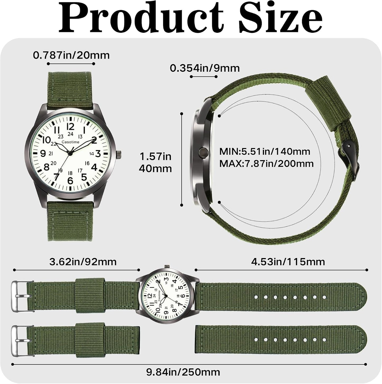 HOTCasotime Tactical Military Watch for Men - Field-Tested Analog Quartz with Luminous Dial, 30M Water Resistant Nylon Band & Second Hand | Unisex Army Sport Wristwatch