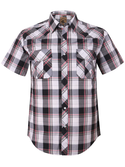 HOTCOEVALS CLUB Men's Western Cowboy Short Sleeve Pearl Snap Casual Plaid Work Shirts