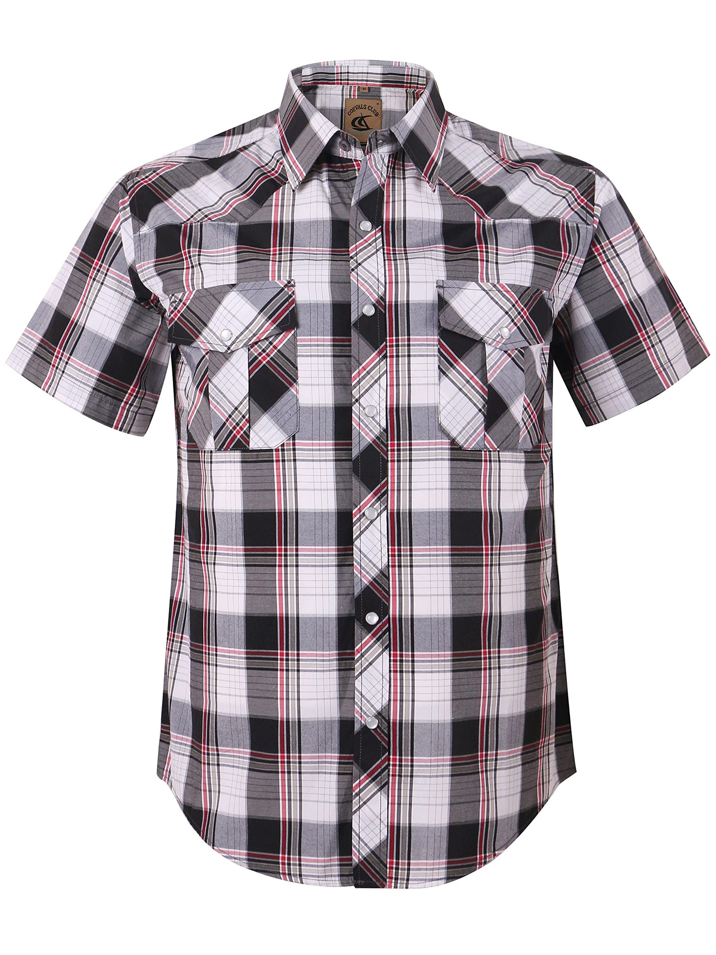 HOTCOEVALS CLUB Men's Western Cowboy Short Sleeve Pearl Snap Casual Plaid Work Shirts