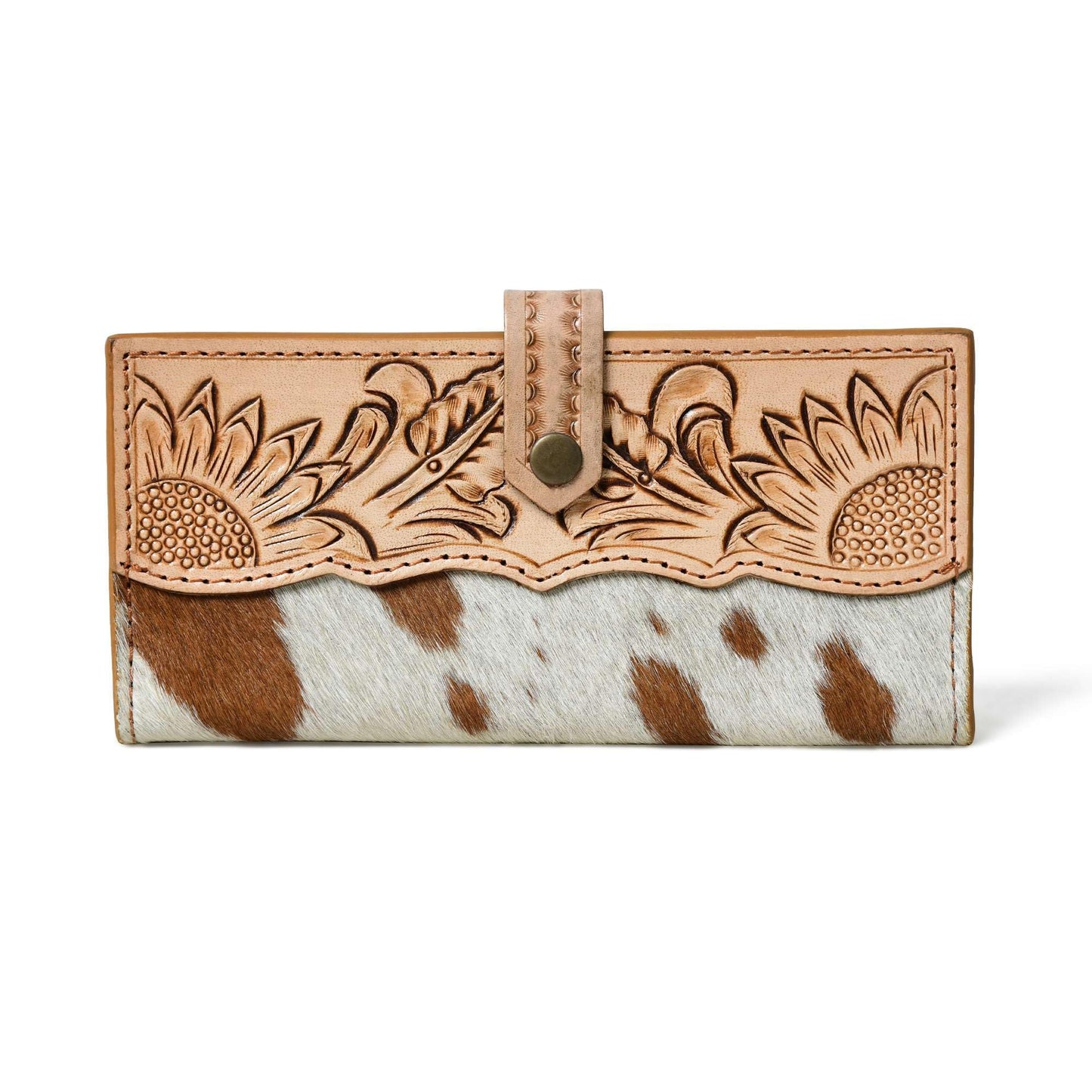 HOTMerbaa Cowhide Leather Wallet for Women | Handmade Floral Tooled Long Clutch with Snap Closure | Western Style Purse | Rustic Cowgirl Bag