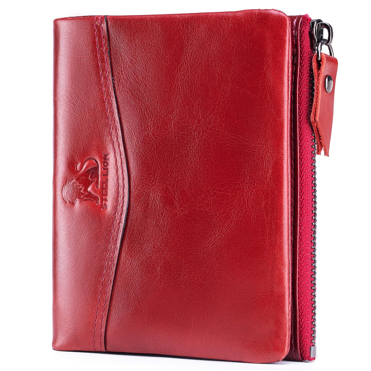 HOTWallet for Women, RFID Blocking Leather Zip Wallet, 10 Card Slots | Genuine cowhide,clear ID window,zip coin pocket,snap closure,ideal for daily carry (Coffee)