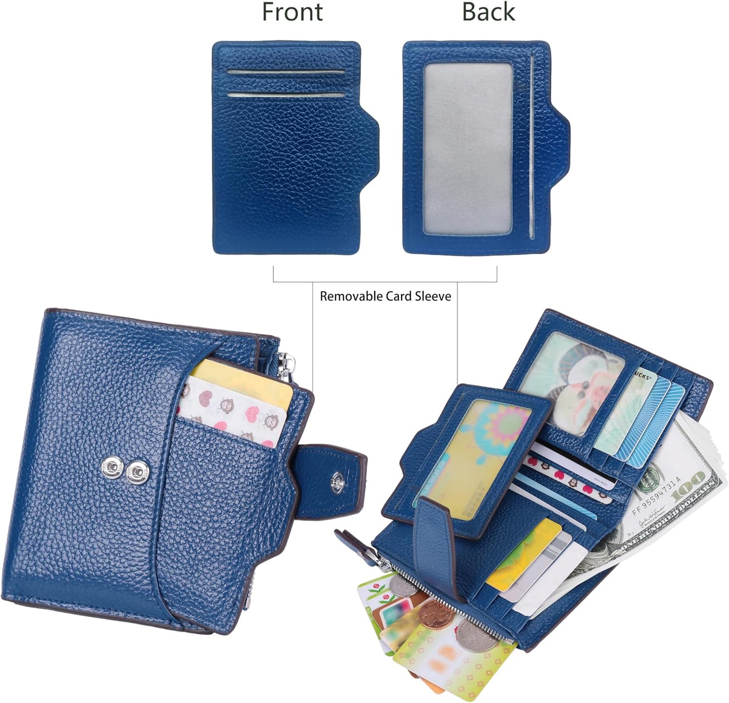HOTWomen's RFID Blocking Leather Small Compact Bi-fold Zipper Pocket Wallet Card Case Purse with id Window