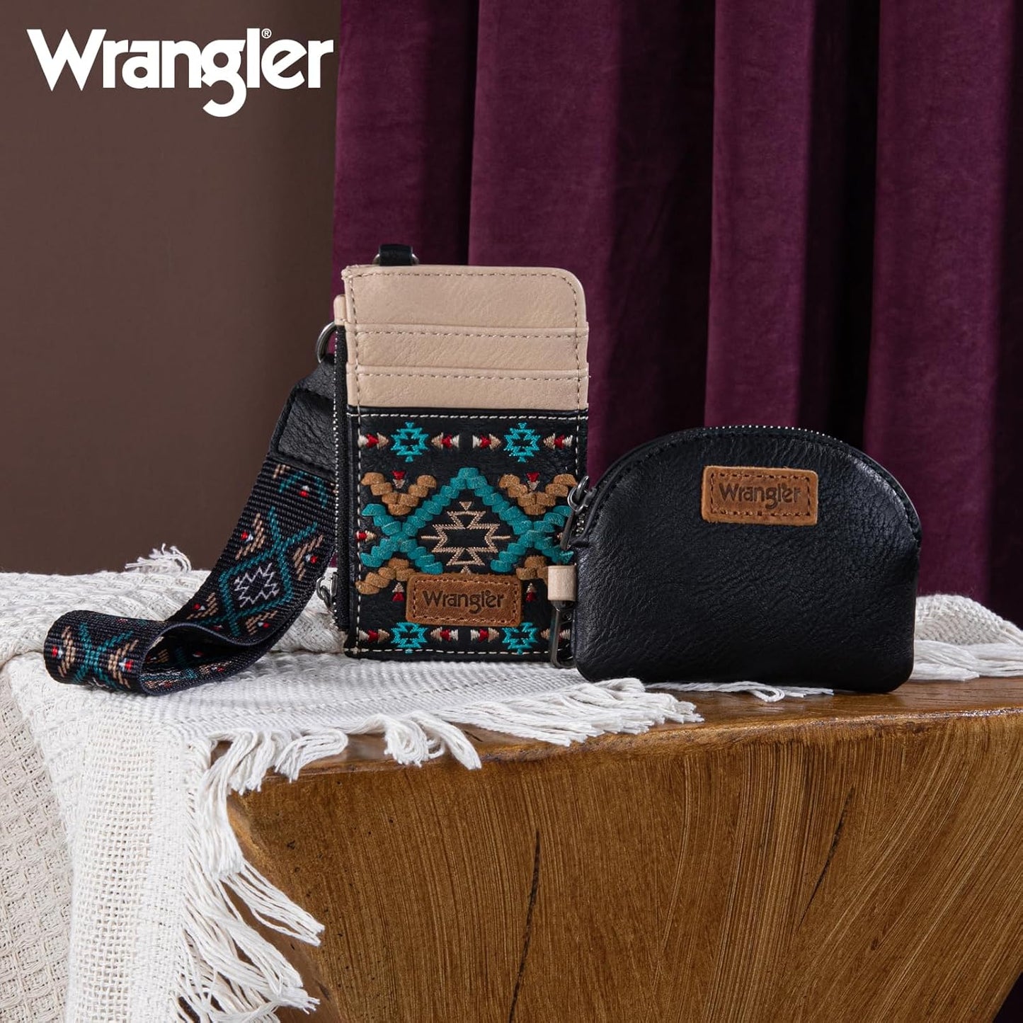 HOTWrangler Western Keychain Wristlet Wallets for Women Retro Dual Pouch Wristlet Credit Card Holder Wallet with Zipper Pocket WG2214-W0051BK
