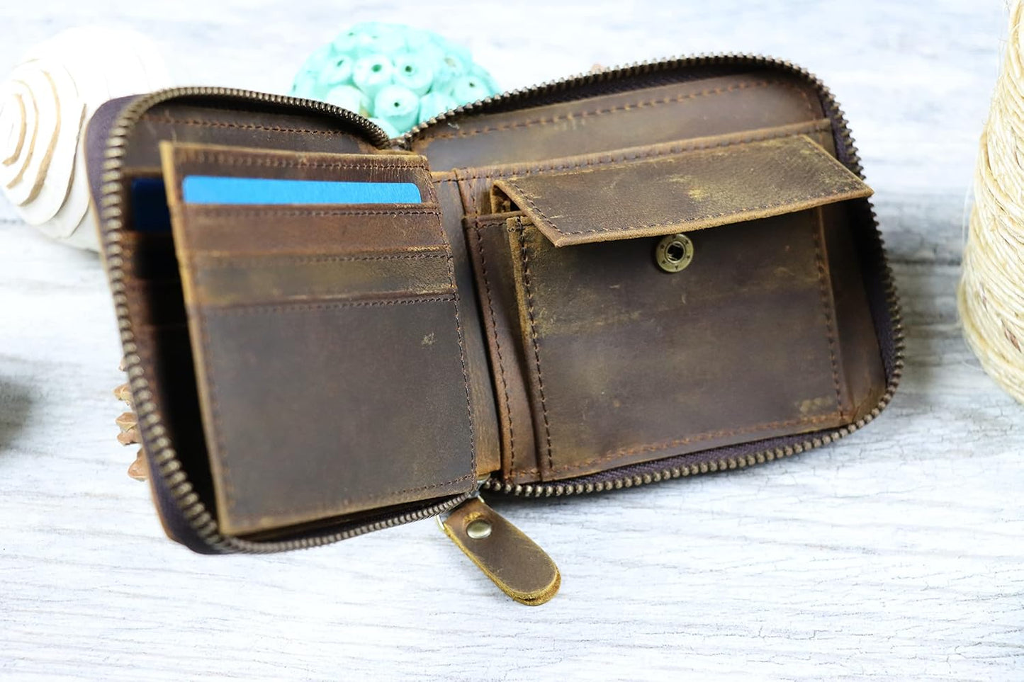 HOTLeather Zipper Wallet, Small Leather Wallet, Unisex Minimalist wallet, personalized Leather Wallet, Anniversary Gift, Credit Card Case, Coin Purse