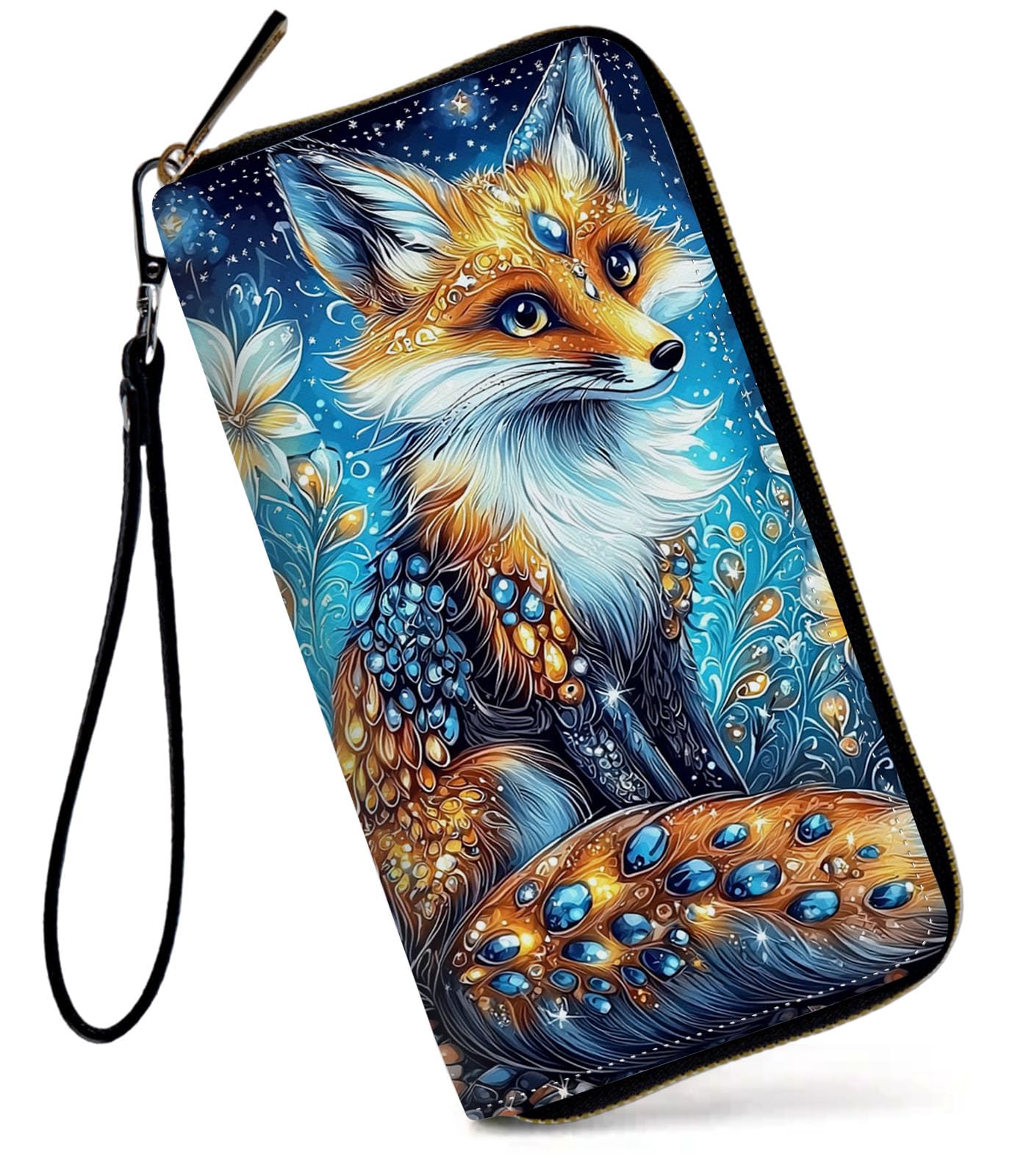 HOTWomens Wallet, Large Capacity RFID Blocking PU Leather Wristlet Wallets for Women Ladies Men Credit Card Holder Zipper Wallet Phone Holder Clutch Travel Purse, Art Moon Starry Night