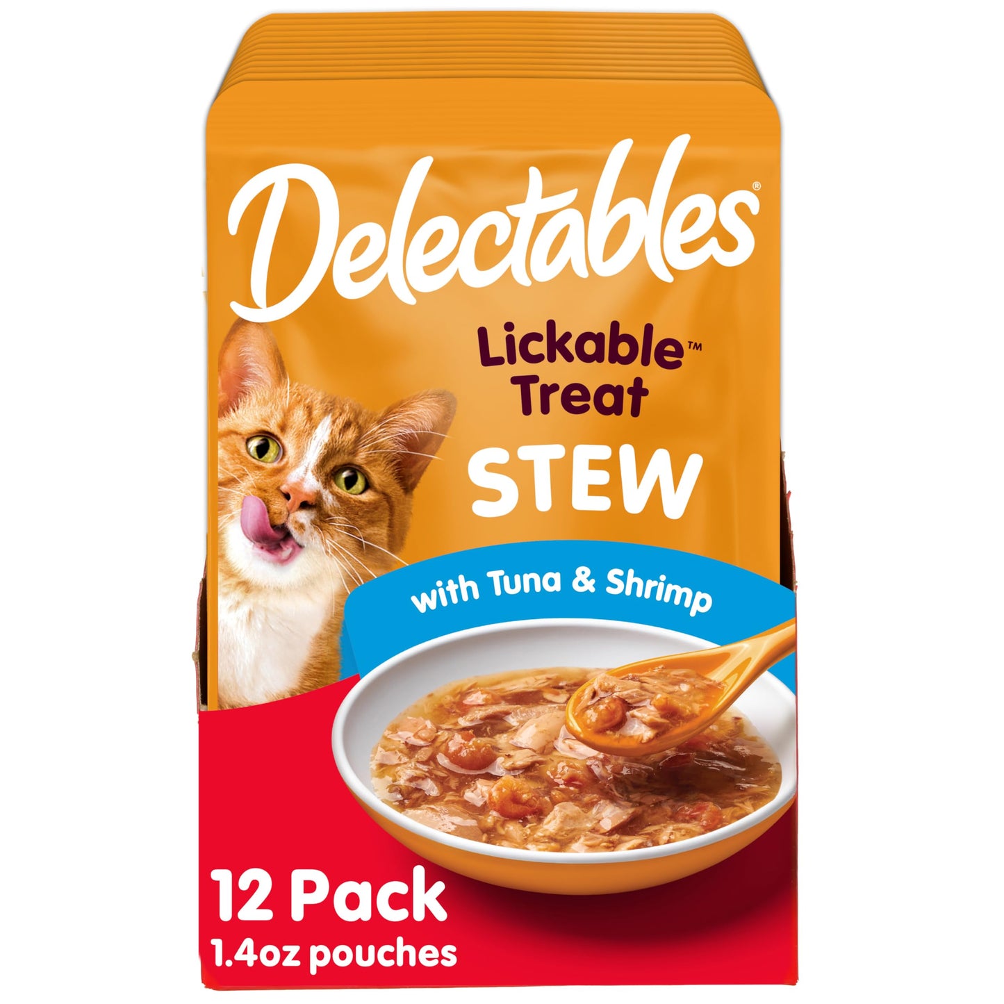 HOTDelectables Lickable Treat Stew Wet Cat Treat Variety Pack, Food Topper, Hydrating, Grain-Free, No Fillers, No By-Products, No Added Preservatives, 1.4oz Pouch, 12ct