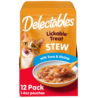 HOTDelectables Lickable Treat Stew Wet Cat Treat Variety Pack, Food Topper, Hydrating, Grain-Free, No Fillers, No By-Products, No Added Preservatives, 1.4oz Pouch, 12ct