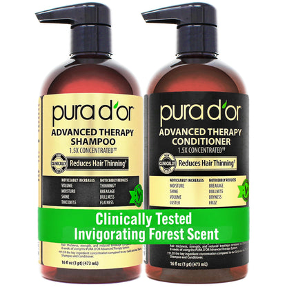 HOTPURA D'OR Anti-Thinning Biotin Shampoo & Hair Regrowth Conditioner, CLINICALLY TESTED Effective Results, Thickening Herbal Blend For Women & Men, Original Gold Label Set, Natural Earthy Scent, 16oz x2