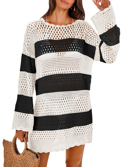 HOTANRABESS Women Swimsuit Crochet Swim Cover Up 2026 Summer Bathing Suit Swimwear Mesh Knit Beach Dress Vacation Outfits