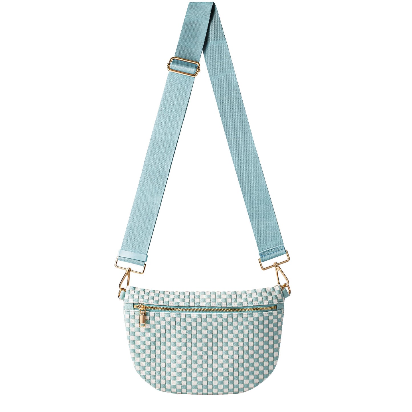 HOTWoven Crossbody Bag for Women, Checkered PU Bum Bag Sling Purse with Adjustable Strap for Travel, Festivals