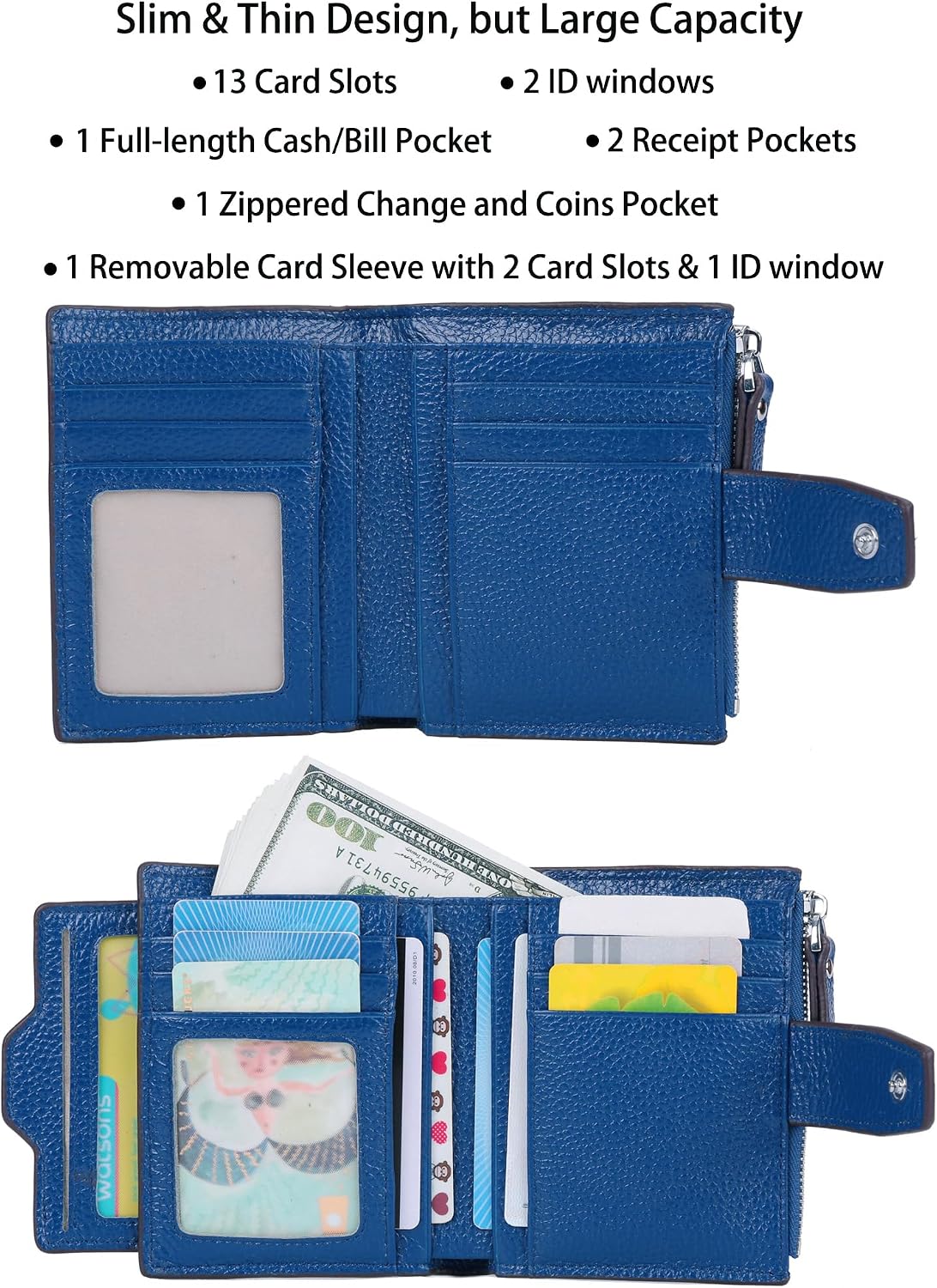 HOTWomen's RFID Blocking Leather Small Compact Bi-fold Zipper Pocket Wallet Card Case Purse with id Window