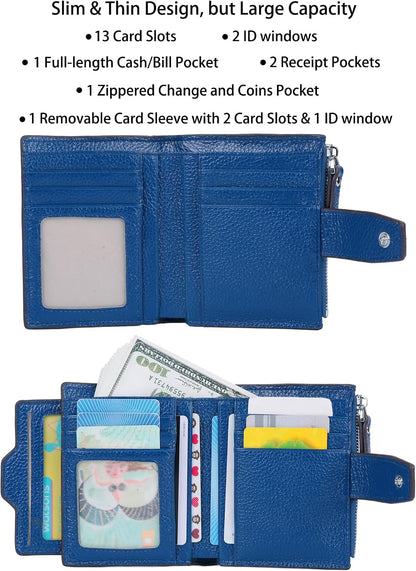 HOTWomen's RFID Blocking Leather Small Compact Bi-fold Zipper Pocket Wallet Card Case Purse with id Window