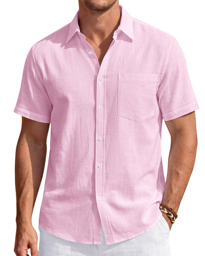 HOTJ.VER Mens Linen Shirt Short Sleeve Button Down Casual Summer Shirts | Cotton Linen, Untucked, Big Tall, from Beach Camp Vacation, Cruise Fishing, Work Office, to Wedding Party Family, with Pocket