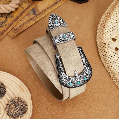 HOTXZQTIVE Western Belt for Women, Cowgirl Cowboy Suede Leather Belt for Jeans Pants, Country Belts with Vintage Buckle