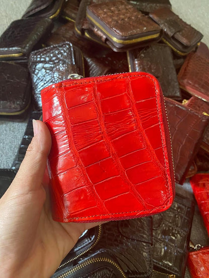 HOTGenuine Alligator Leather Minimalist Wallets Credit Card Holder for women's (Red)