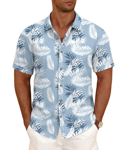 HOTCURBODO Linen Blend Shirts for Men Casual Short Sleeve Button Down Shirt Cool Summer Beach Wedding Vacation Tops