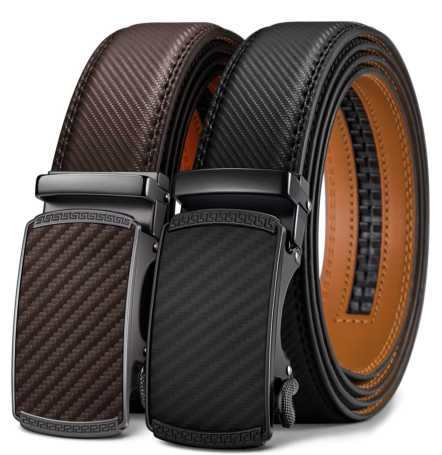 HOTBULLIANT Men Belts 2 Pack,Ratchet Sliding Belt Adjustable For Gift Mens Dress Casual 1 3/8",Cut for Fit