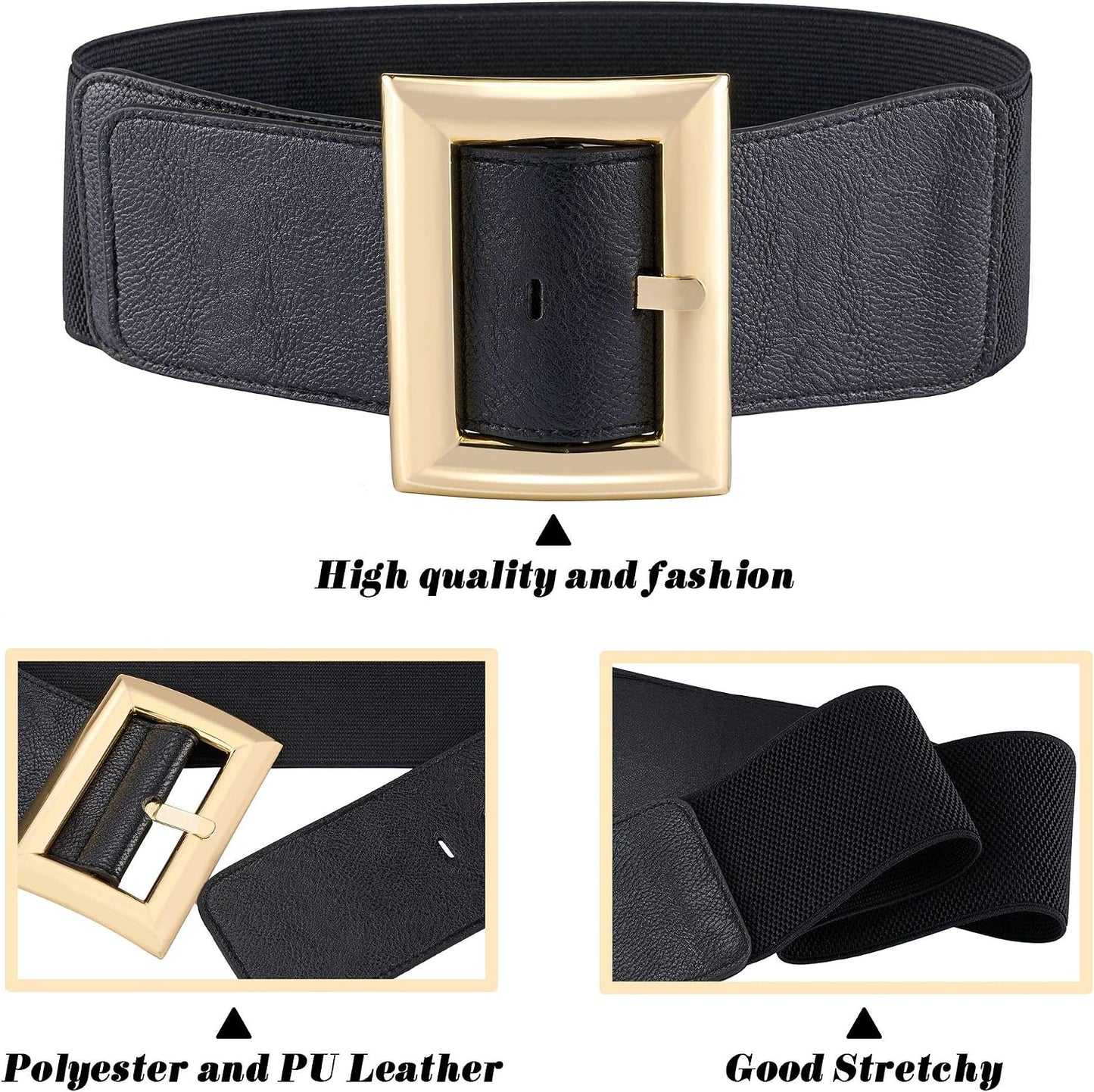 HOTAyliss Women Wide Elastic Dress Belt Stretch Waist Belt Vintage Fashion Cinch Belt Buckle Retro PU Leather Waistband Cosplay