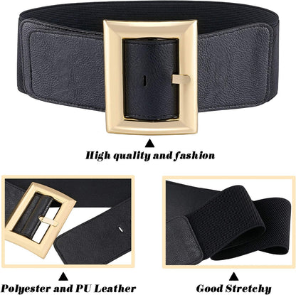 HOTAyliss Women Wide Elastic Dress Belt Stretch Waist Belt Vintage Fashion Cinch Belt Buckle Retro PU Leather Waistband Cosplay