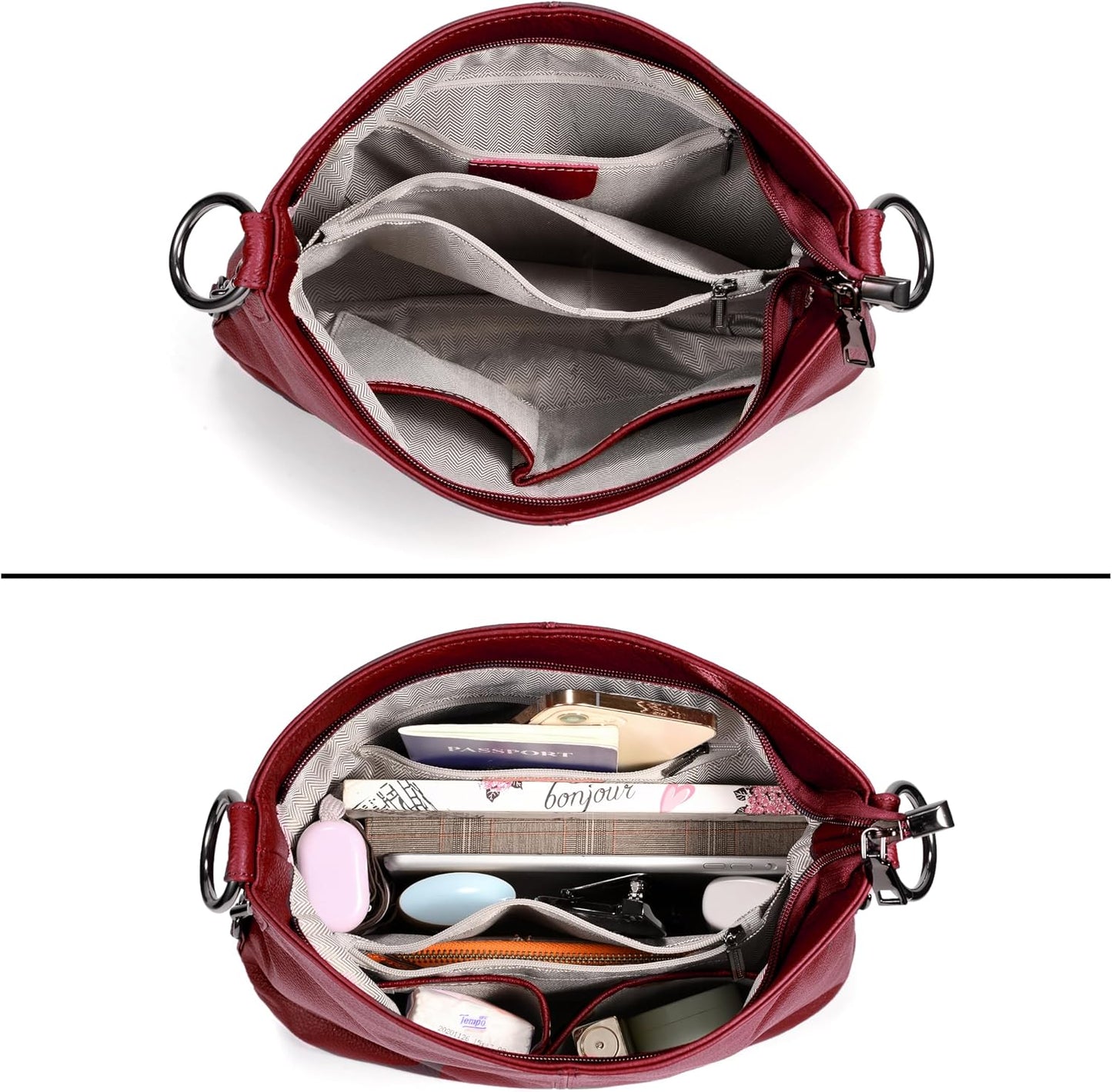 HOTYALUXE Bundle Women's Real Leather Handbags Purses and RFID Protected Card Wallets Red 1
