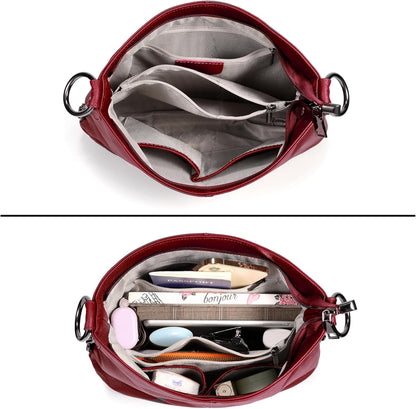 HOTYALUXE Bundle Women's Real Leather Handbags Purses and RFID Protected Card Wallets Red 1