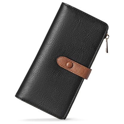HOTBOSTANTEN Womens Leather Wallet RFID Large Capacity Credit Card Holder | 4 ID Windows, 16 Card Slots, Zipper Coin Pocket, Clutch Wallet, Long Bifold, Ladies Gifts, Brown