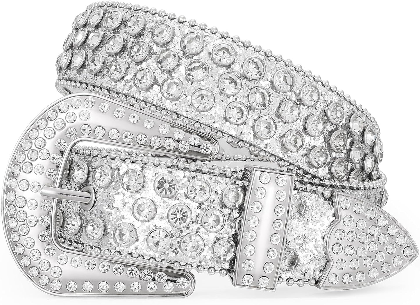 HOTWERFORU Women Men Western Rhinestone Studded Leather Belt Unisex Bling Cowgirl Cowboy Waist Belt for Jeans Pants Dress