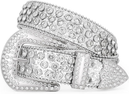 HOTWERFORU Women Men Western Rhinestone Studded Leather Belt Unisex Bling Cowgirl Cowboy Waist Belt for Jeans Pants Dress