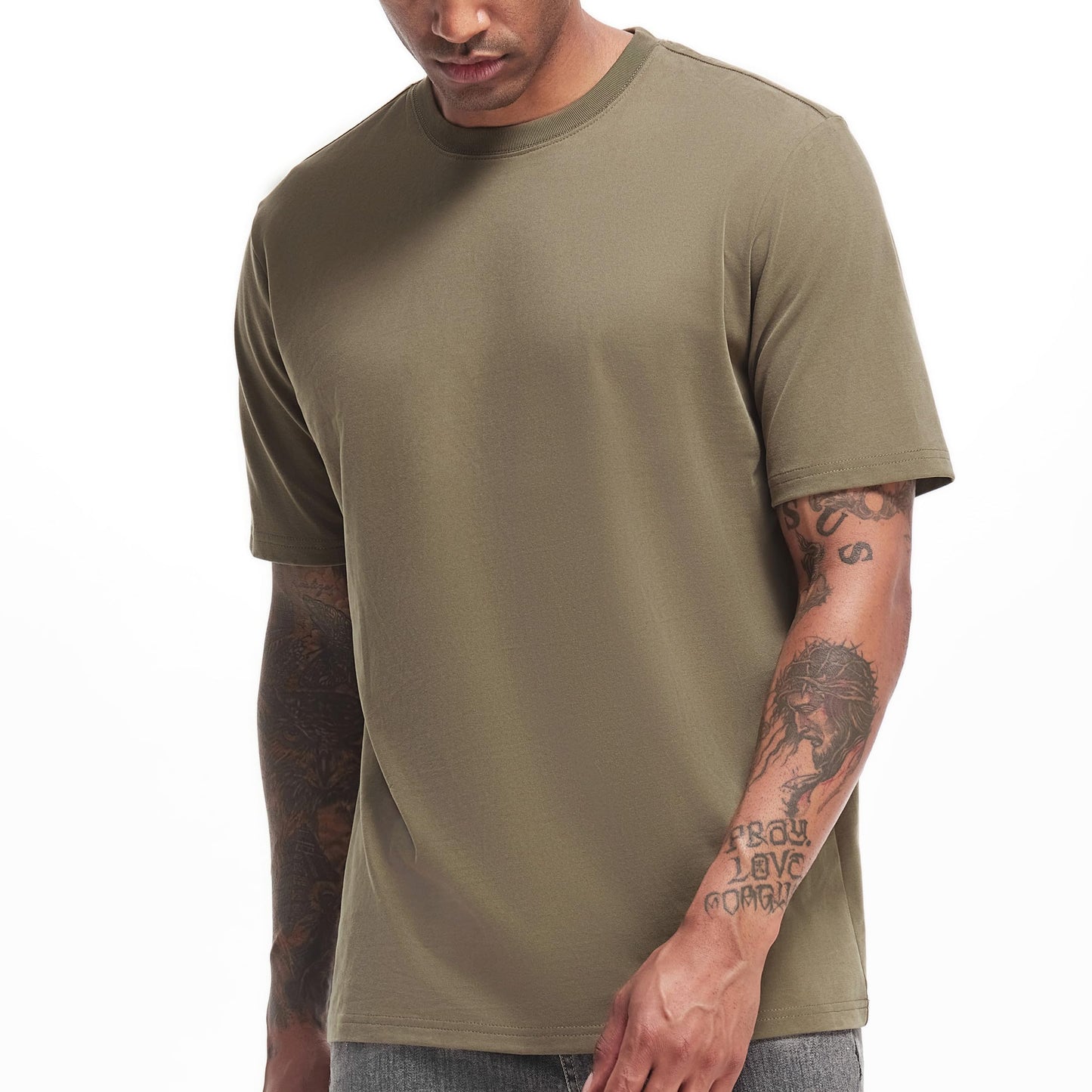 HOTVEIISAR Men's Heavy Weight Crew Neck T-Shirt Mens Premium Cotton Tee - Pre Shrunk S-3XL