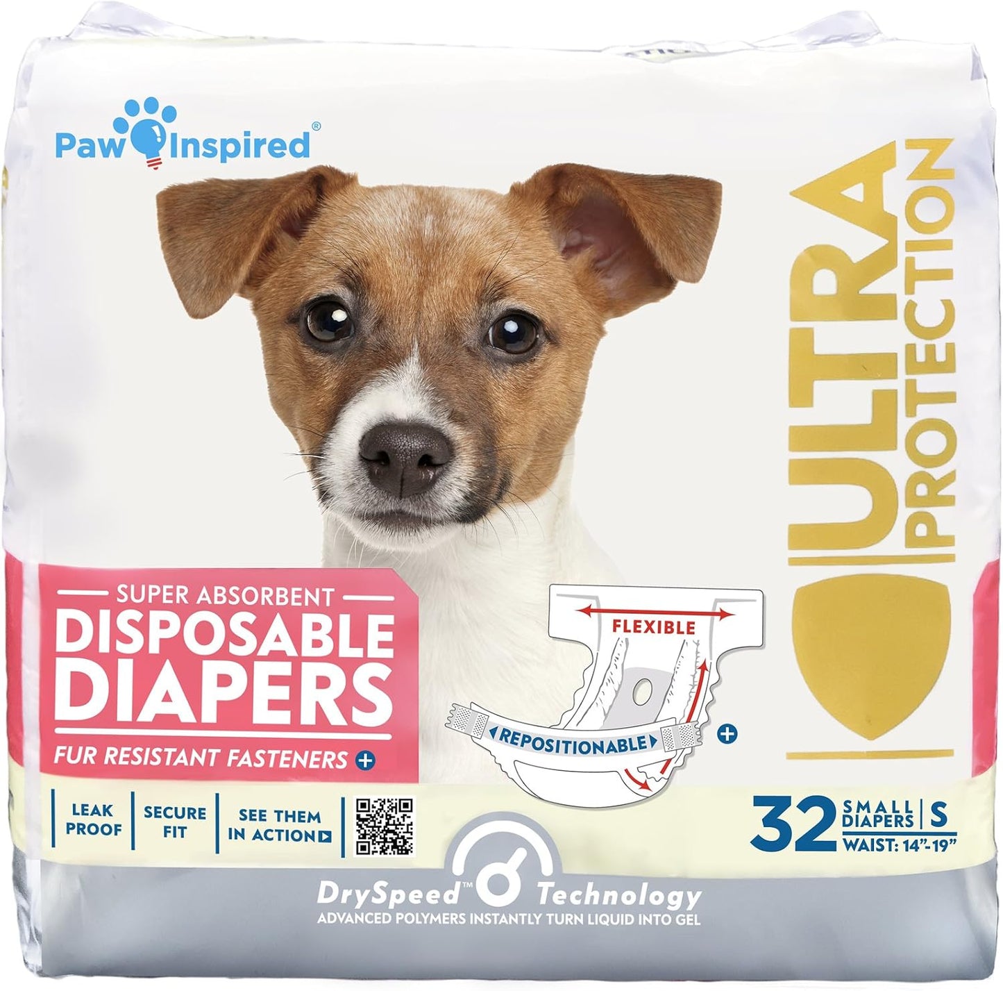 HOTPaw Inspired 32ct Disposable Dog Diapers | Female Dog Diapers Ultra Protection | Diapers for Dogs in Heat, Excitable Urination, or Incontinence (Small)