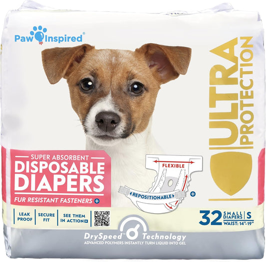 HOTPaw Inspired 32ct Disposable Dog Diapers | Female Dog Diapers Ultra Protection | Diapers for Dogs in Heat, Excitable Urination, or Incontinence (Small)