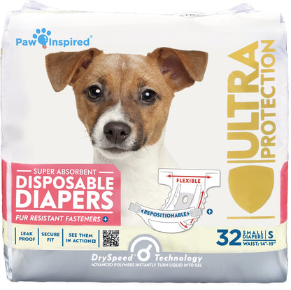 HOTPaw Inspired 32ct Disposable Dog Diapers | Female Dog Diapers Ultra Protection | Diapers for Dogs in Heat, Excitable Urination, or Incontinence (Small)
